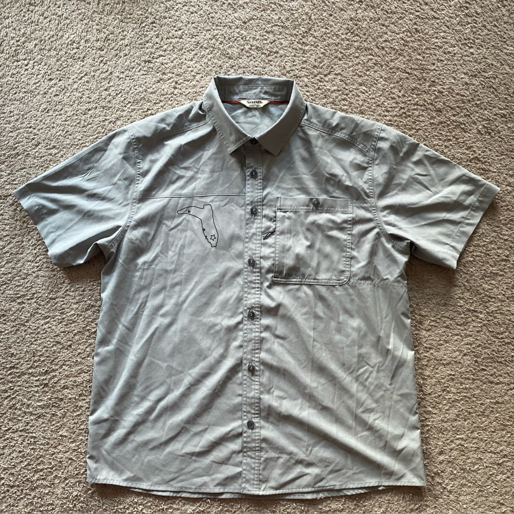 Simms Shirt‎ Men's Fishing Hiking Short Sleeve Size Large Gray 100% Polyester